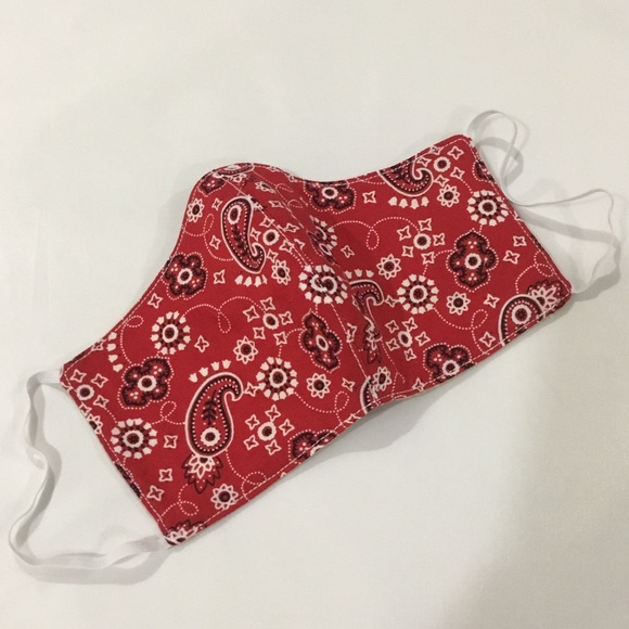 4 for $20 Adult face mask handmade red paisley - Picture 3 of 4